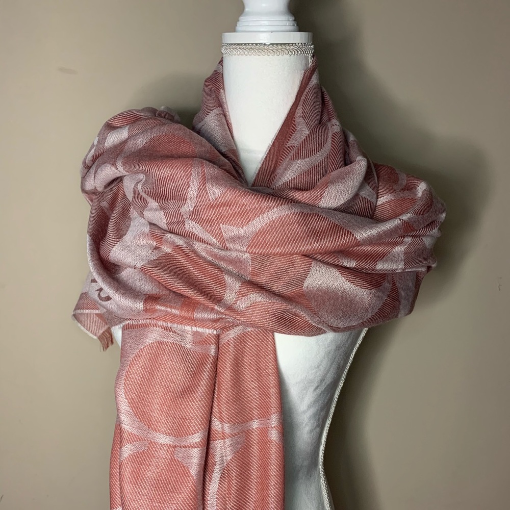 New Coach Wool Blend Signature Border Scarf Shawl